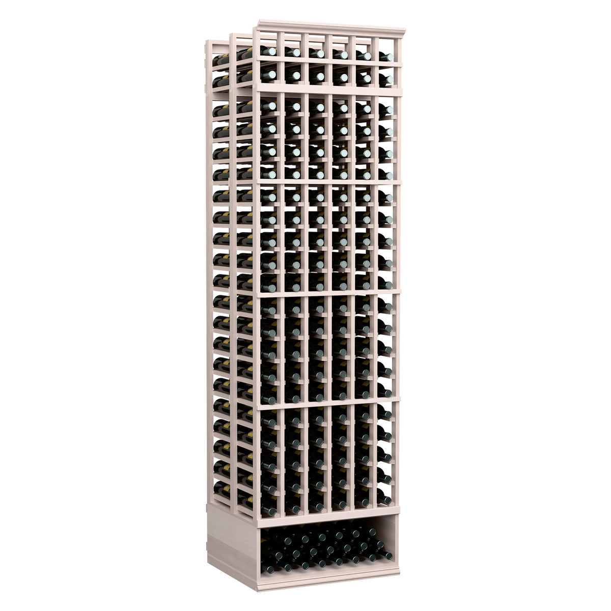 6-column double-deep wooden wine bottle rack with light gray-stained frame and dark inserts