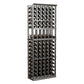 Dark wood wine bottle display rack with 6 columns, top to middle bottle rows