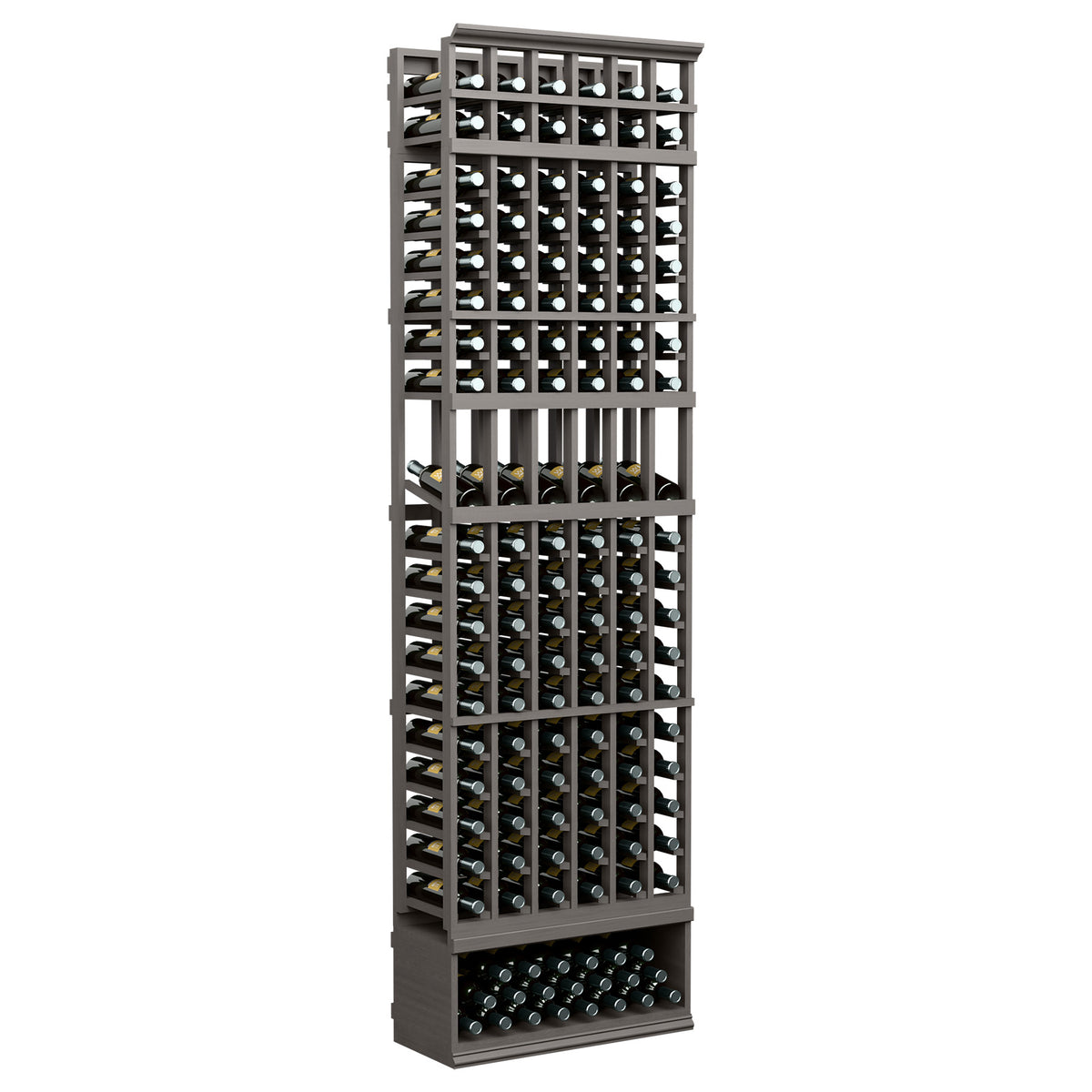 6-column wine bottle display rack, black frame with stacked bottle holders