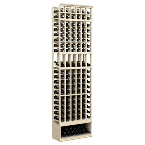 White wood wine rack with 6 columns, 8ft tall; bottom bottle tray included