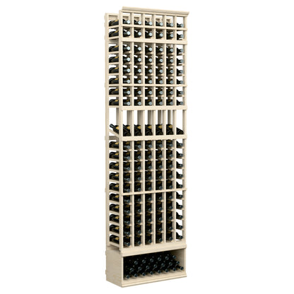 White wood wine rack with 6 columns, 8ft tall; bottom bottle tray included