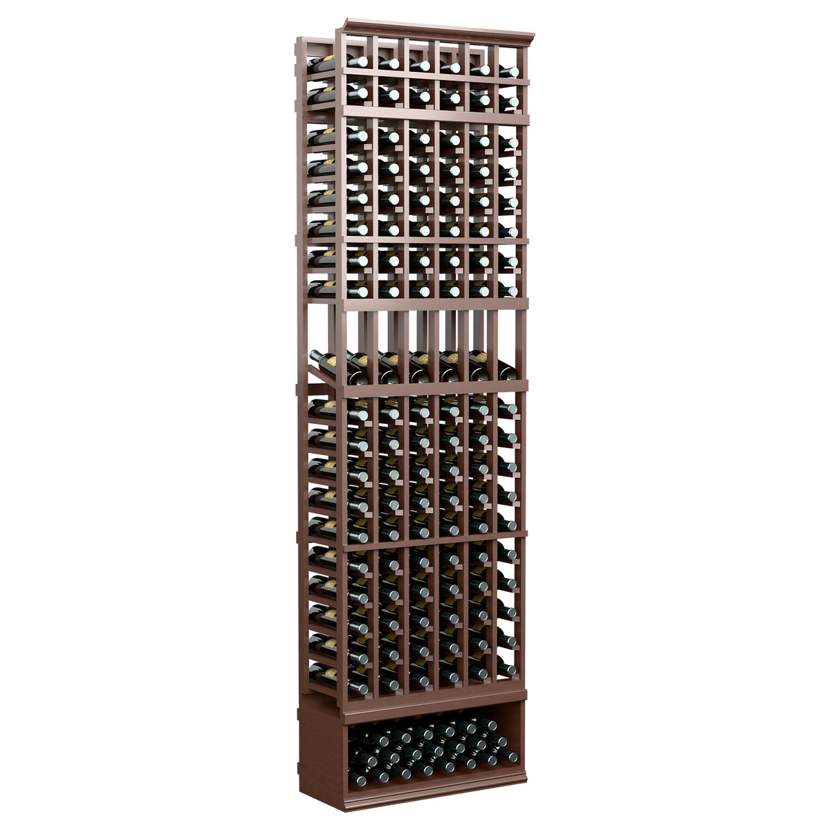 Espresso-brown wine rack, 6 columns, 8ft; bottle holder grid with base tray