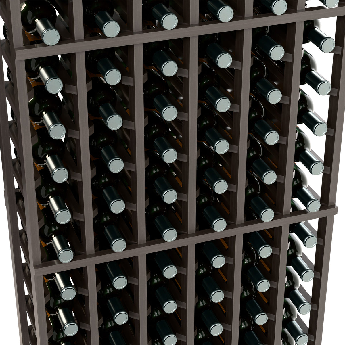 6-column wine bottle rack, dark frame and bottle necks in a grid