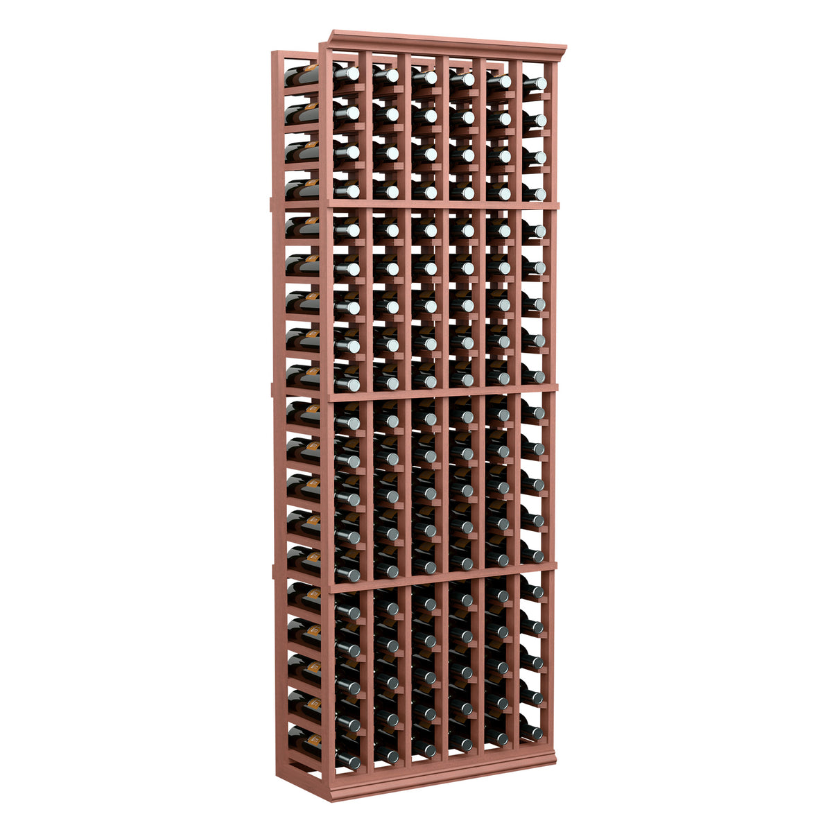 6-column wine bottle storage rack, reddish wood frame with bottle slots