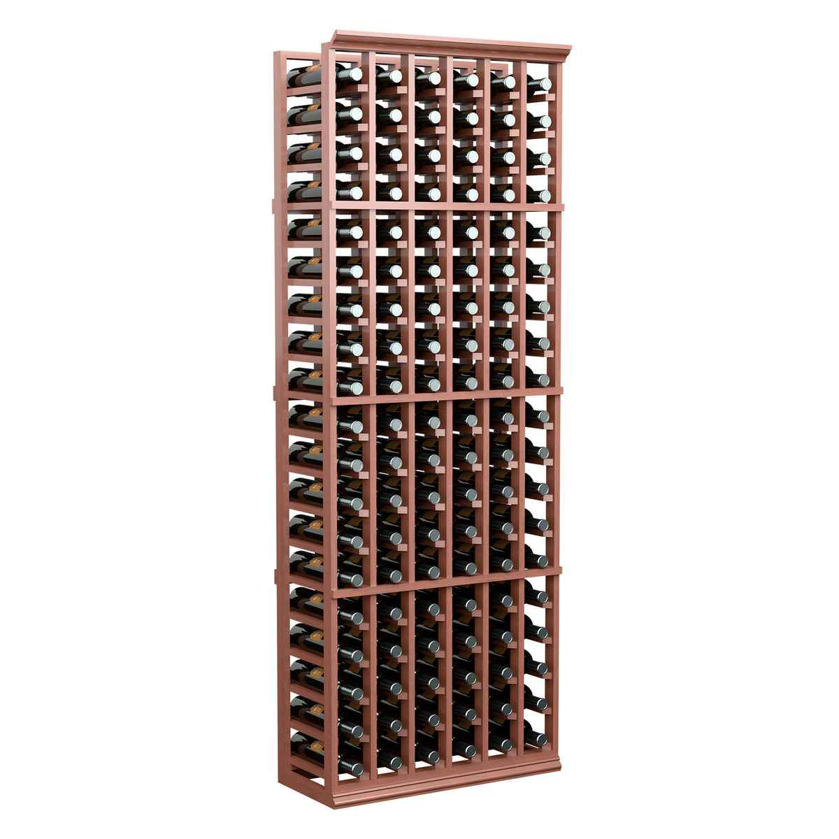 6-column wine bottle storage rack, reddish frame with top row bottle holders
