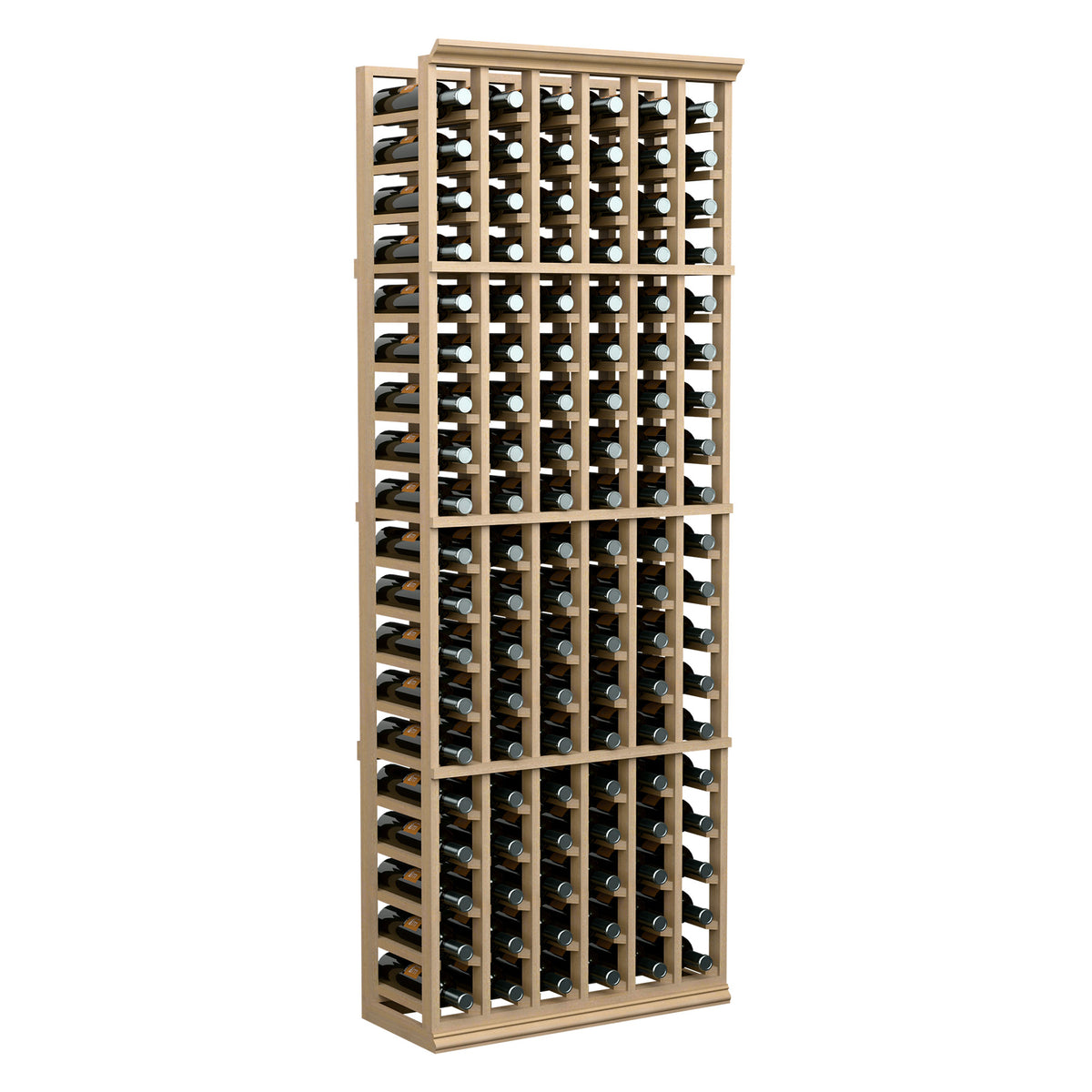 6-column wine bottle storage rack, light wood frame with angled bottle slots