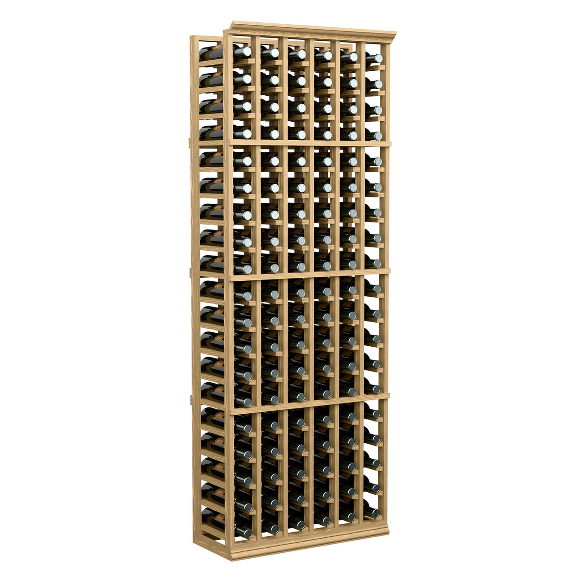 Wine bottle rack, 6FT 6-column, light wood frame with bottle-filled cubbies