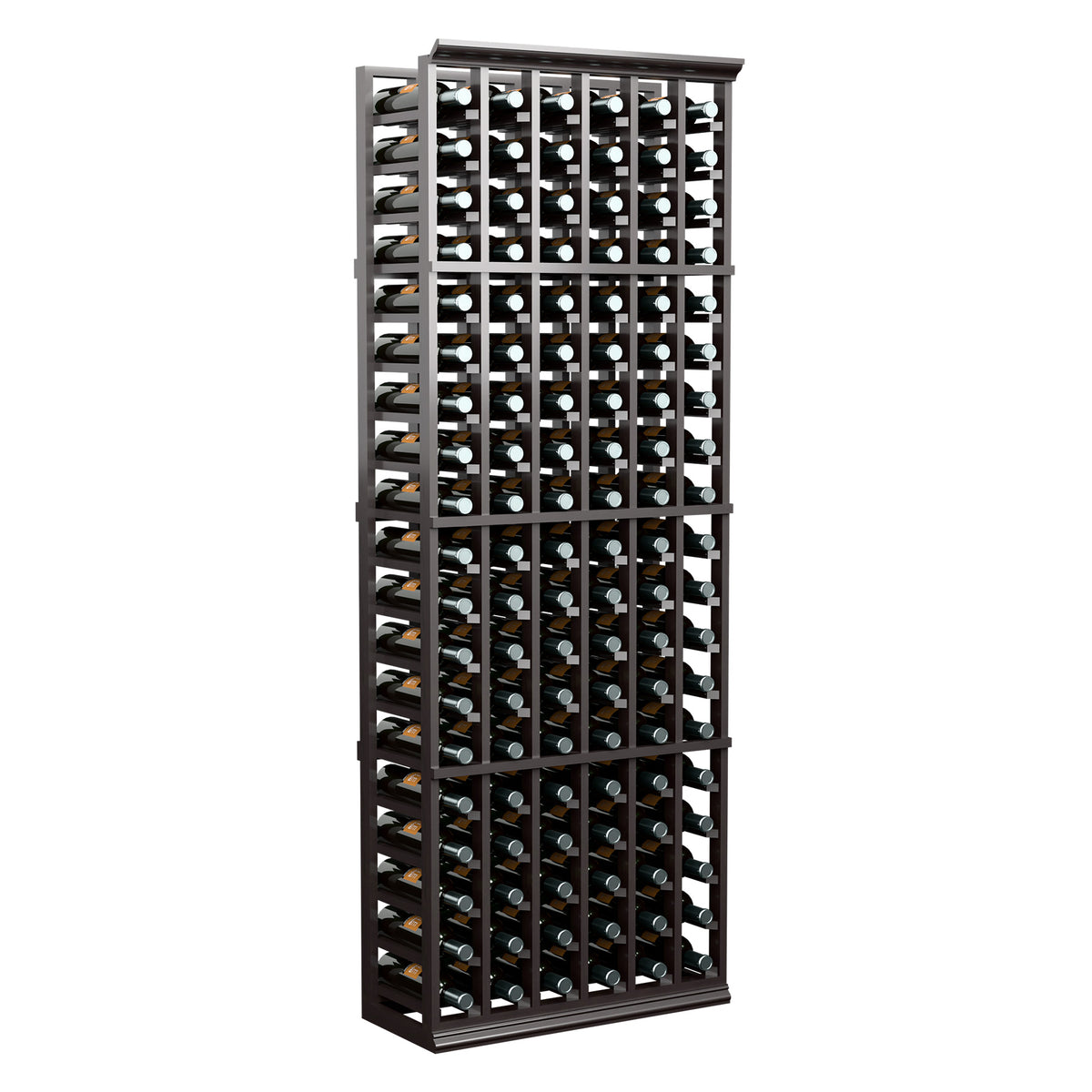 Wine bottle rack, 6FT 6-column, dark wood frame and bottle display