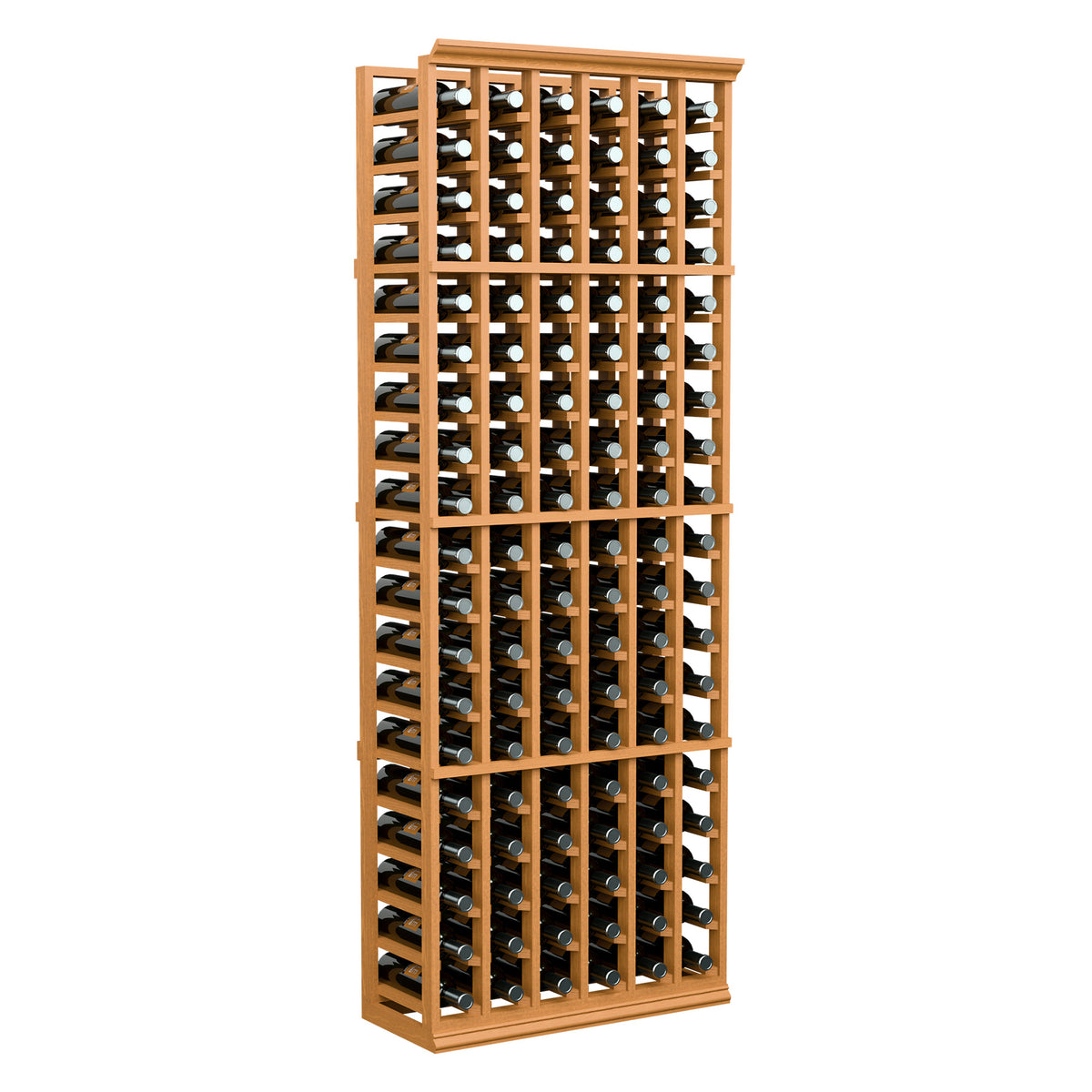 Light wood 6-column wine bottle rack with empty grid for many bottles