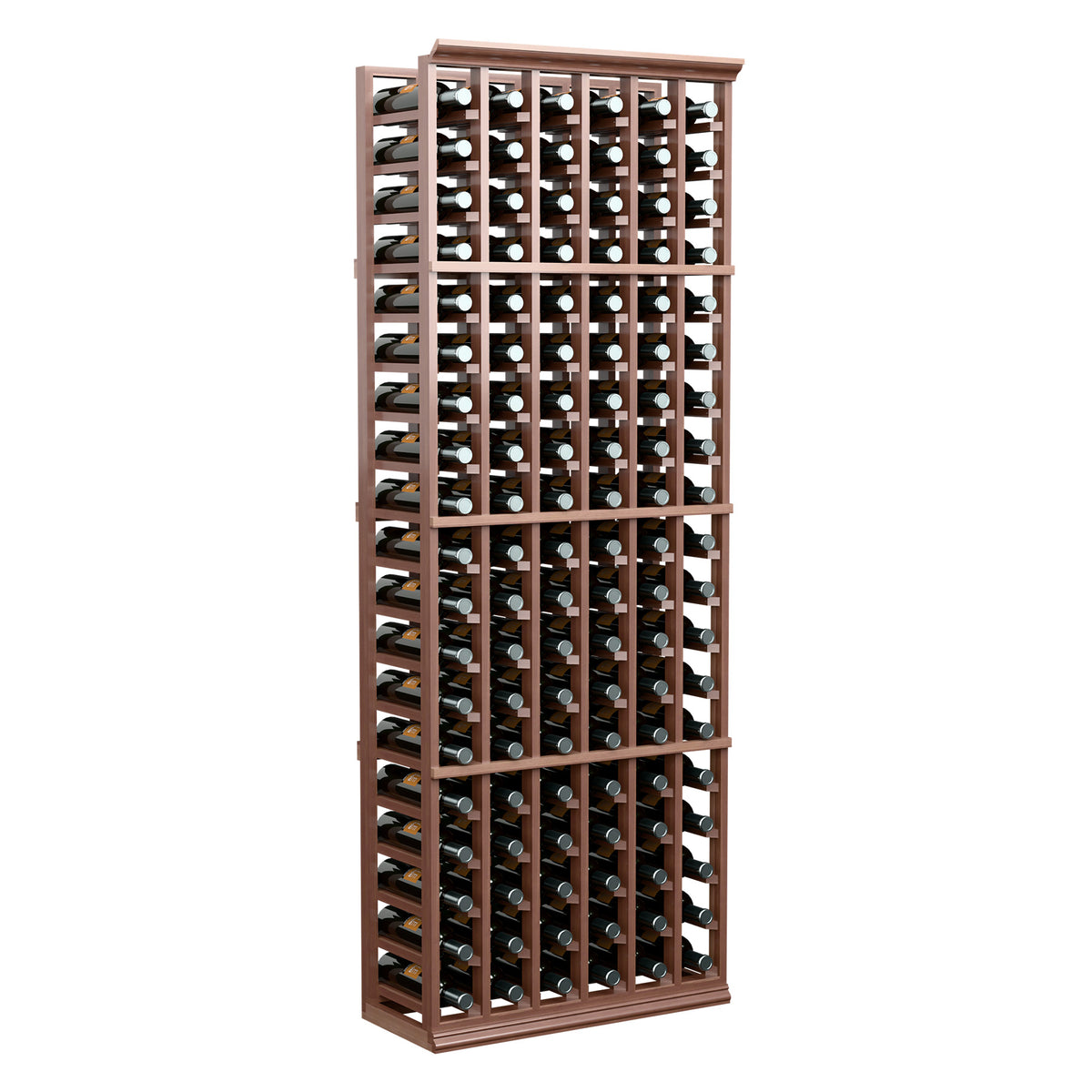 6-column wine bottle rack with 6-ft wooden frame and front bottle display