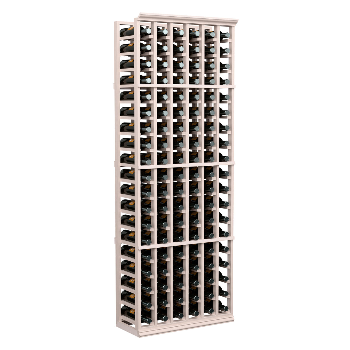6-column wine bottle rack with 6-ft frame and rows of dark bottles