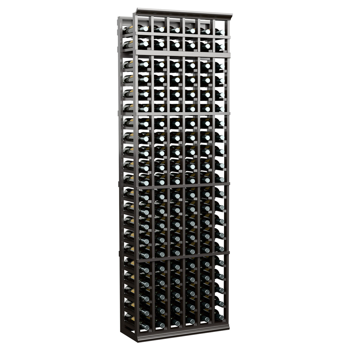 6-column wine bottle rack with 7ft frame, black metal grid for bottles