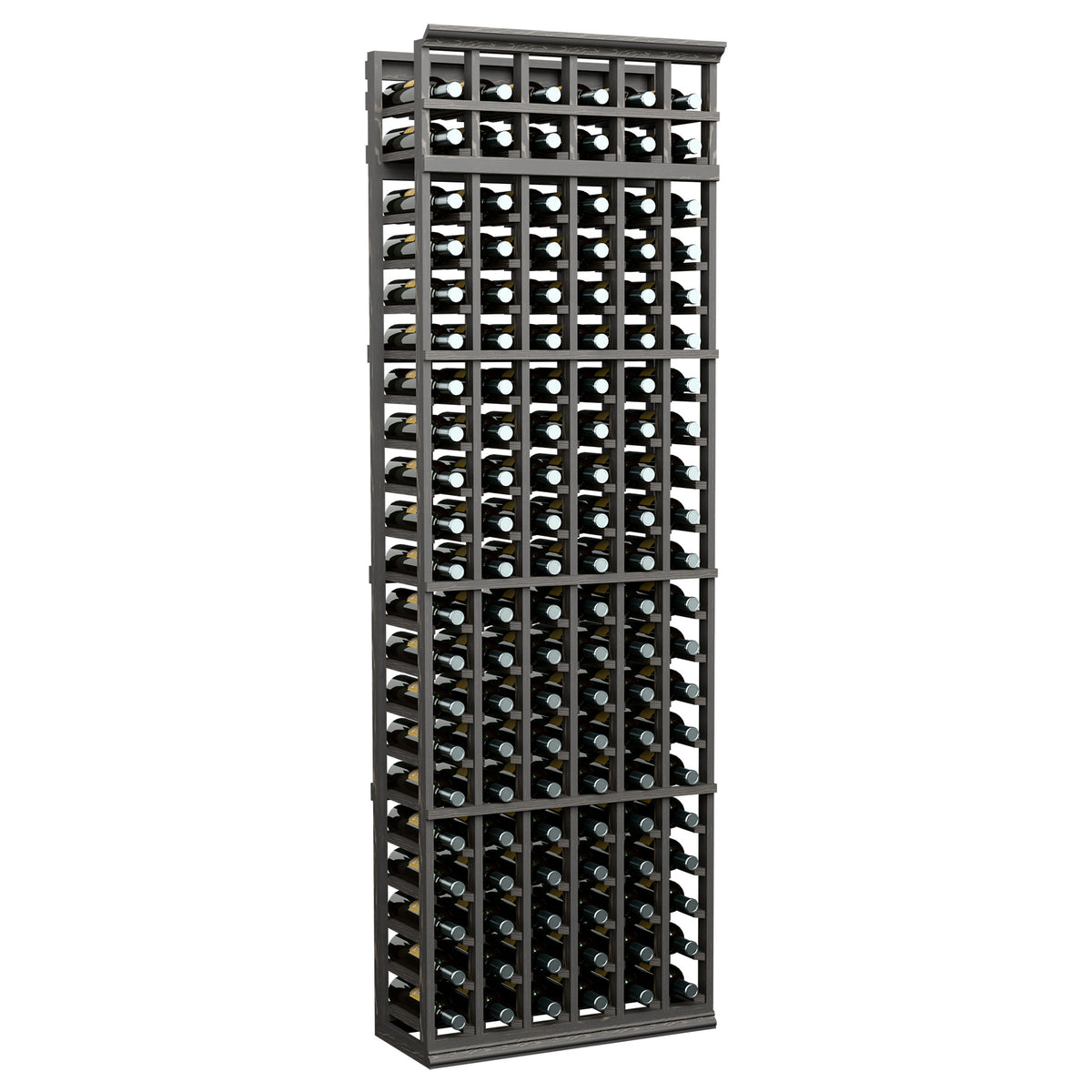 6-column wine bottle rack with black metal frame and bottle storage slots