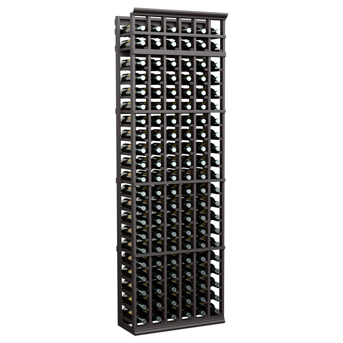 6-column wine bottle rack with black metal frame and bottle storage grid