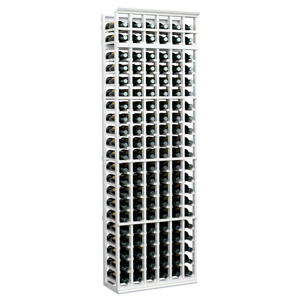 White 6-column 7ft wine rack with front grid and bottle storage openings