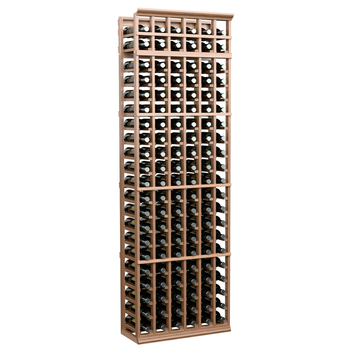 7-ft wine bottle rack with 6 columns and tan wood frame bottle slots