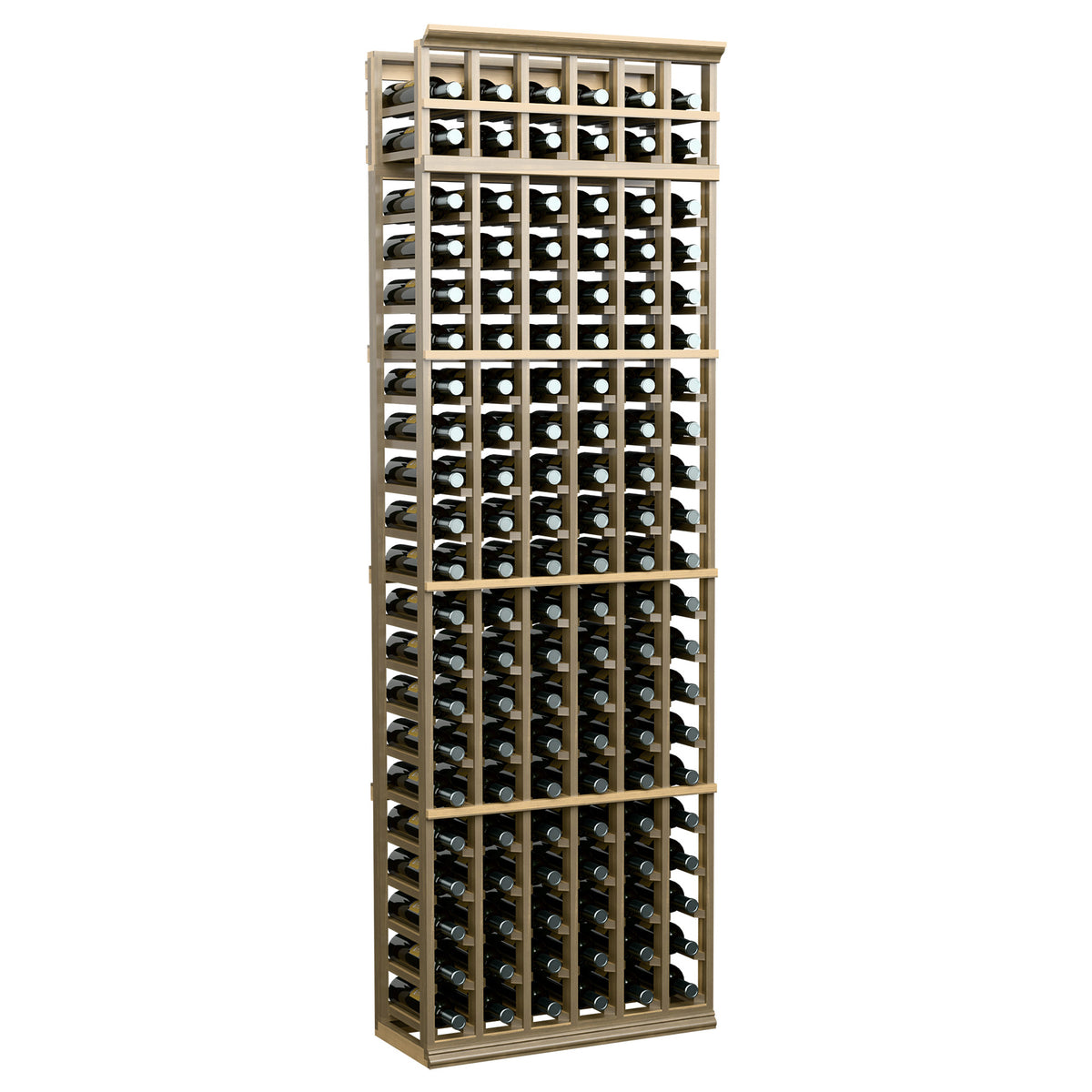7-ft wine bottle rack with 6 columns and pale wood frame bottle slots