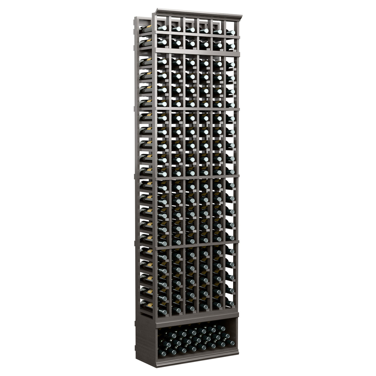 6-column wine bottle rack, 8 ft, dark frame with rows of wine bottles