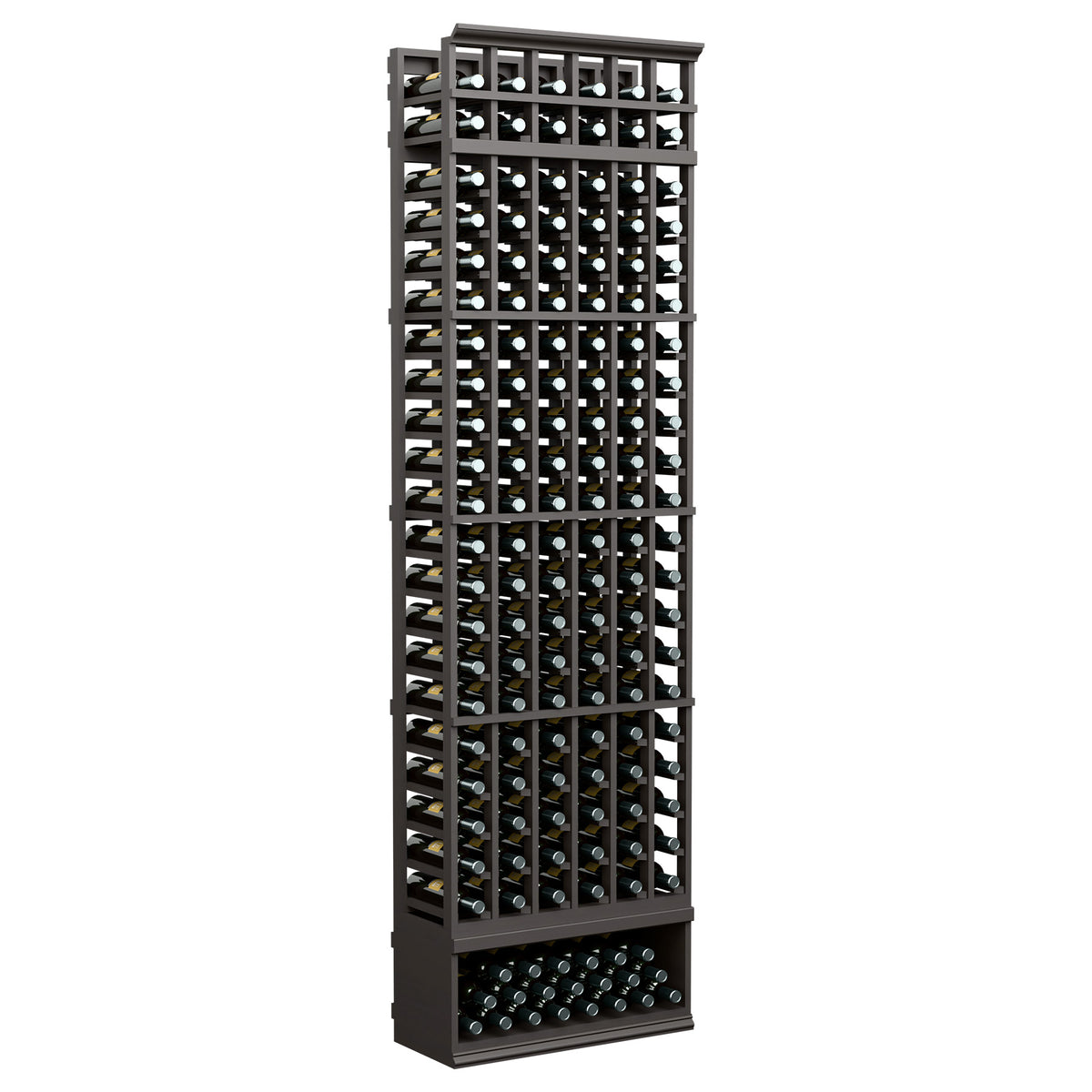 6-column wine bottle rack, 8 ft, dark gray frame with wine bottles