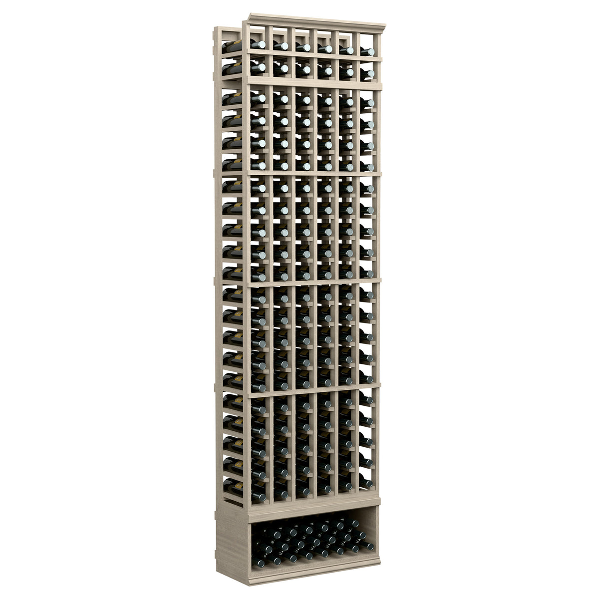 6-column wine bottle rack, 8 ft, light wood frame with wine bottle grid