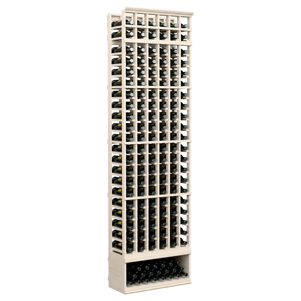 6-column wine bottle rack, 8 ft, light wood frame with stacked bottle grid