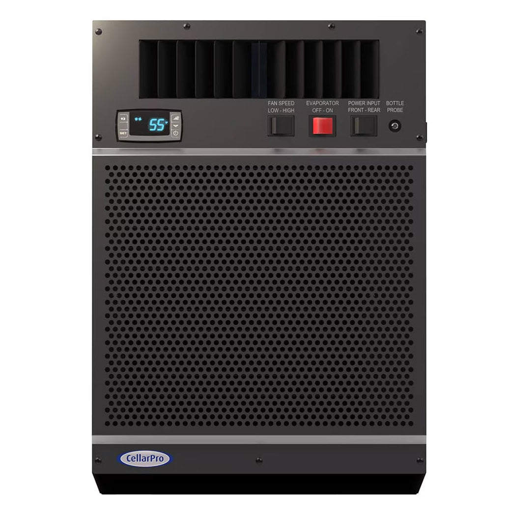 Wine cooling unit front panel with digital 56°F display and perforated vent grille.