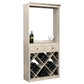 Light gray wood wine tasting station cabinet with diamond wine rack and two drawers