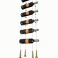 10-bottle cable wine rack with golden hardware and hanging wine bottles