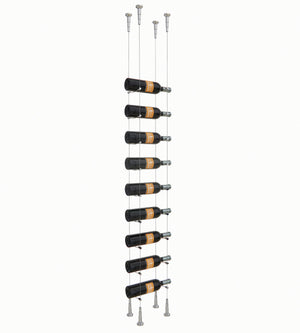 9-bottle wine rack with dark holders and chrome bottle pegs