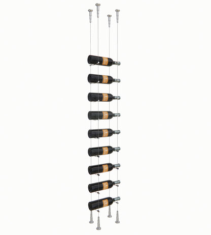 9-bottle wine rack with dark holders and chrome bottle pegs