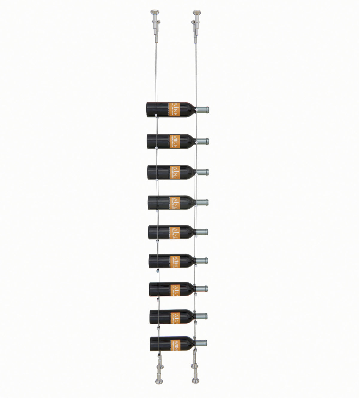9-bottle wine rack with dark holders and chrome bottle pins