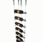 10-bottle cable wine rack with silver hardware and hanging wine bottles