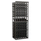 Double-deep 7-column wine display rack with dark gray frame and multiple bottle compartments