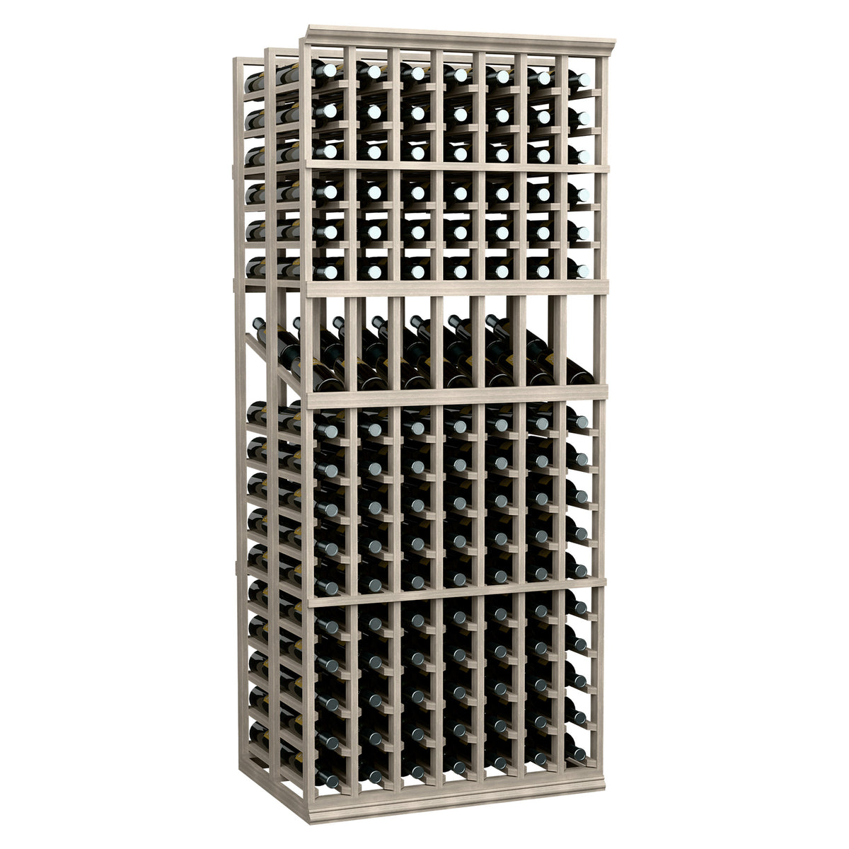 7-column double deep wine display rack with bottle slots and wire grille frame