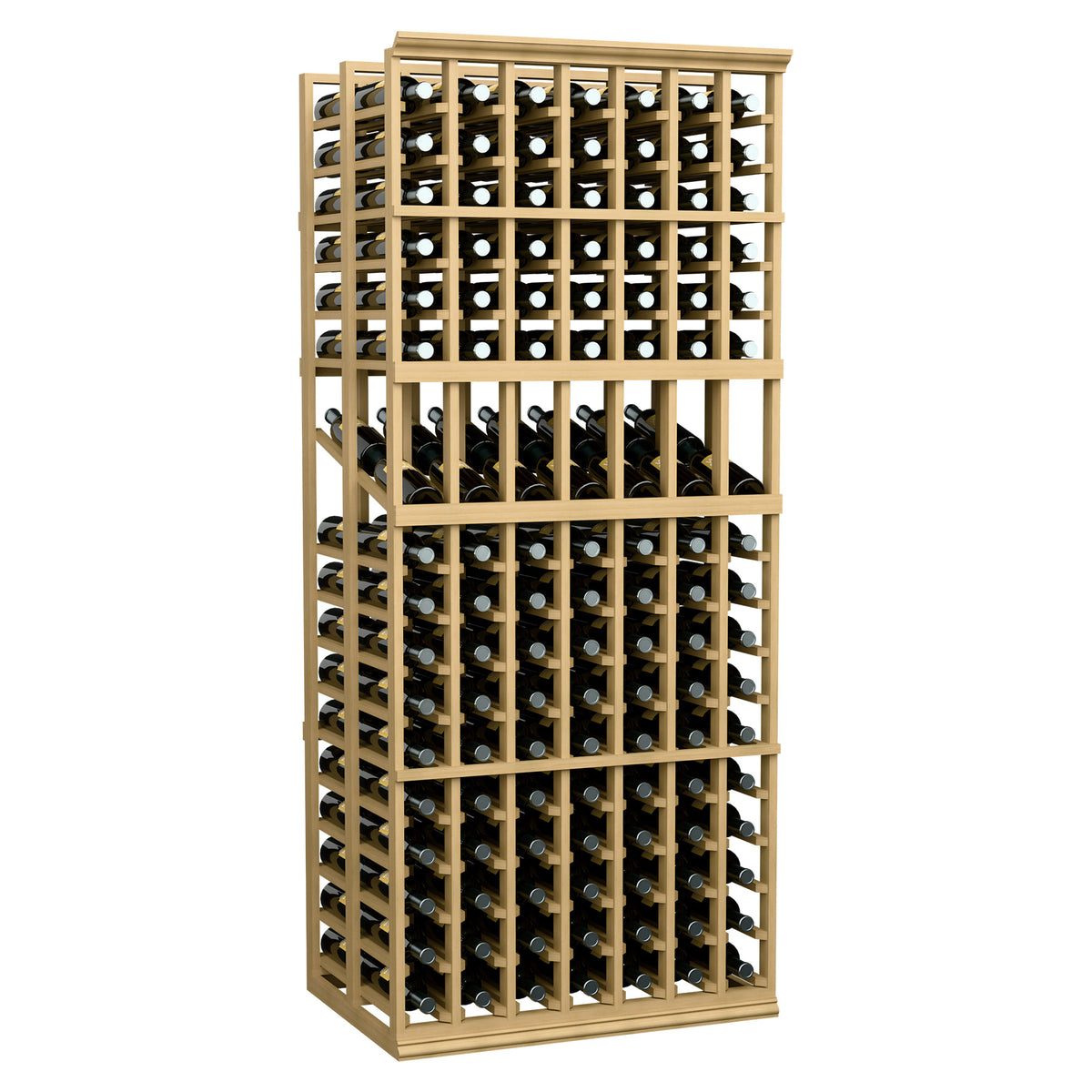 7-column double deep wine display rack with bottle slots and front grid frame