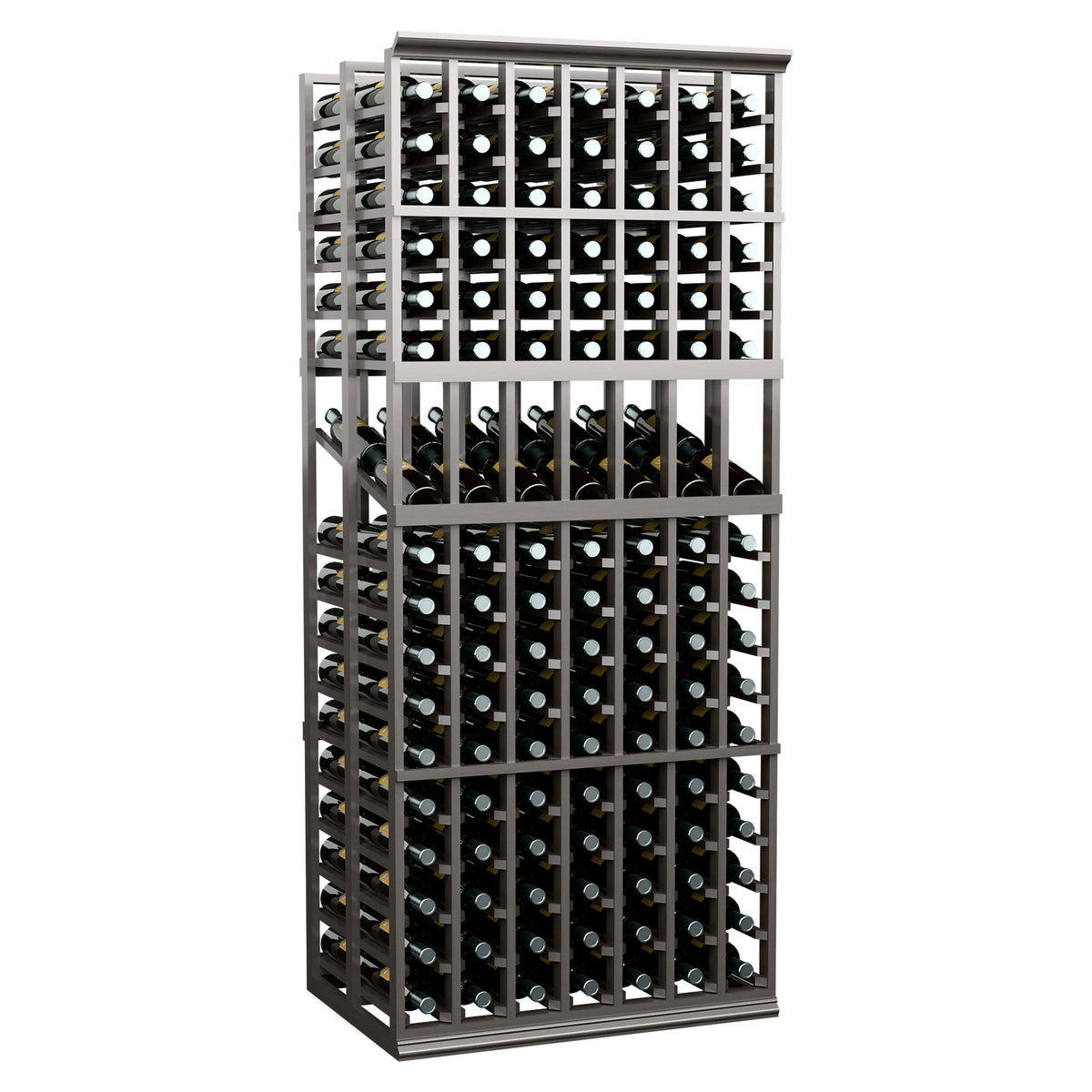 Dark wine storage rack standing unit with grid frame and bottle slots