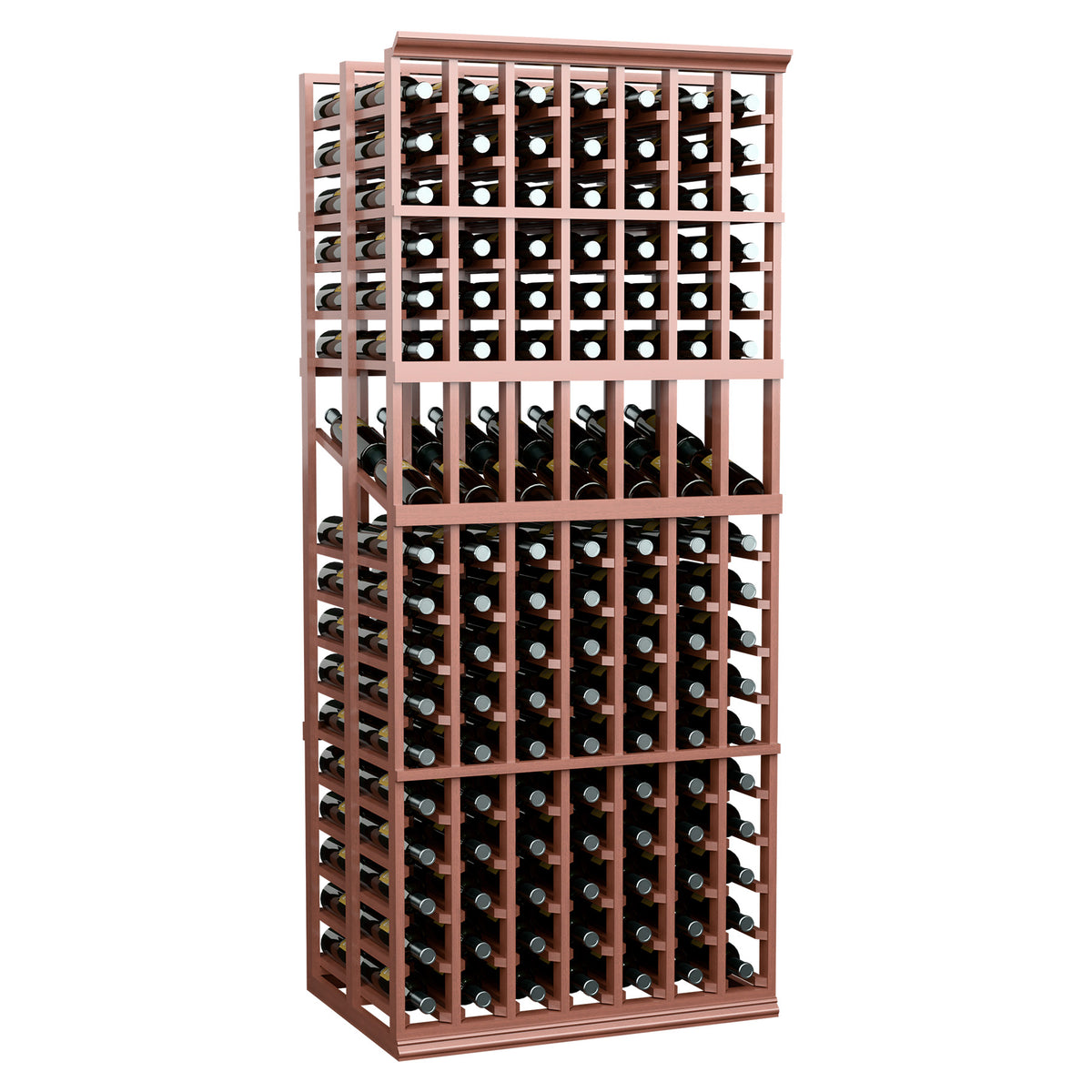 Red-brown wine storage rack with tall grid frame and bottle openings