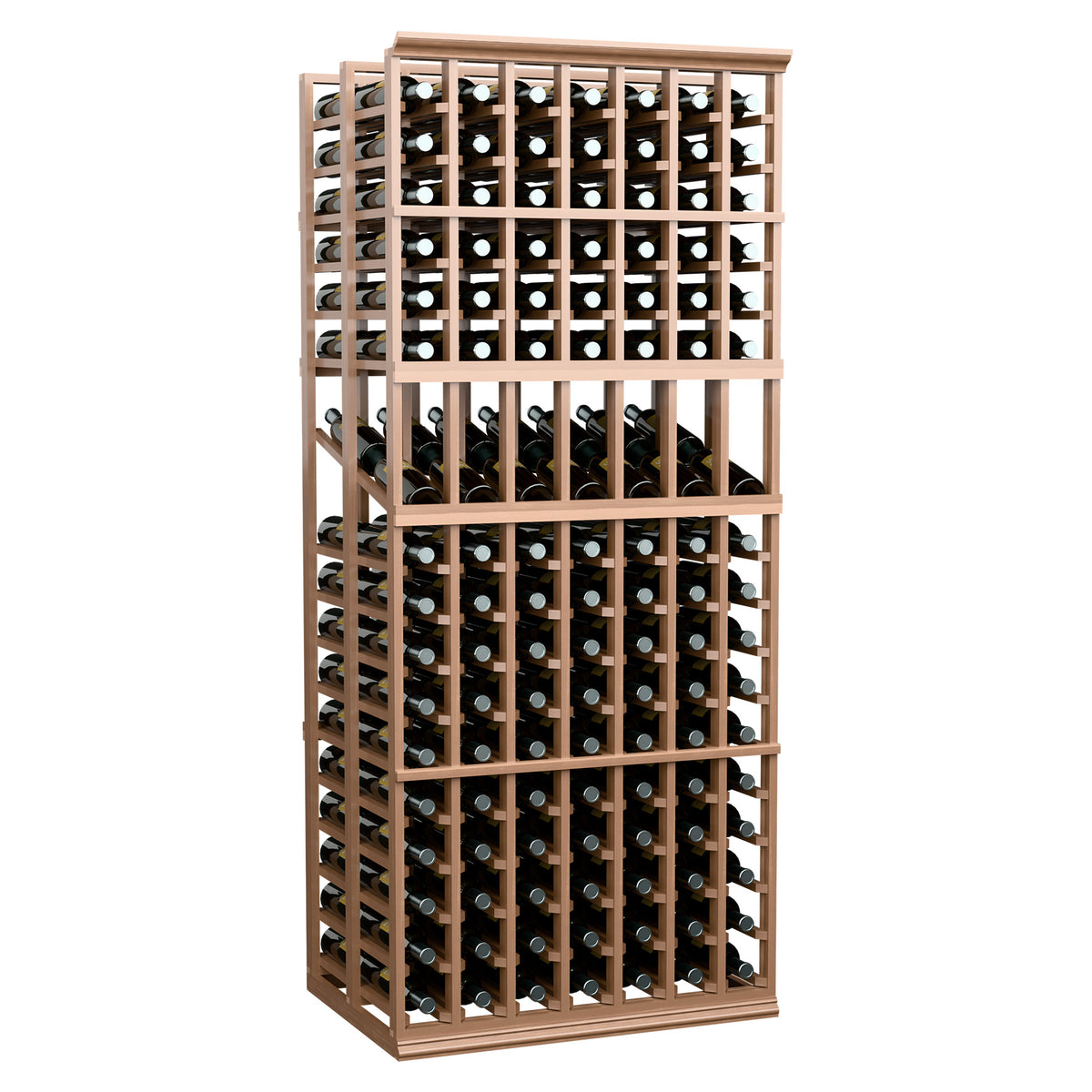 Light wood wine bottle display rack, 7 columns, double-deep open slots