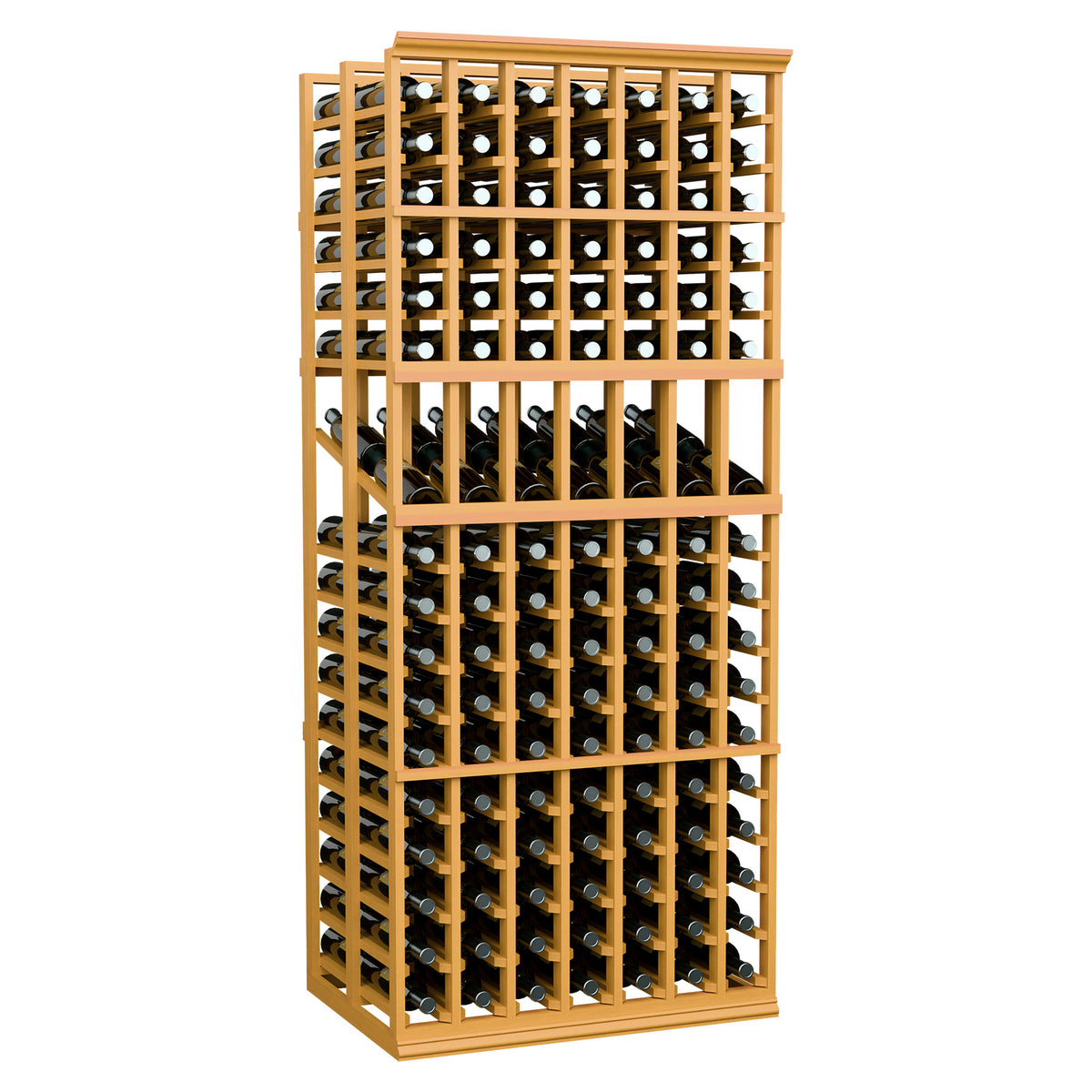 Light wood 7-column double-deep wine display rack with front bottle slots