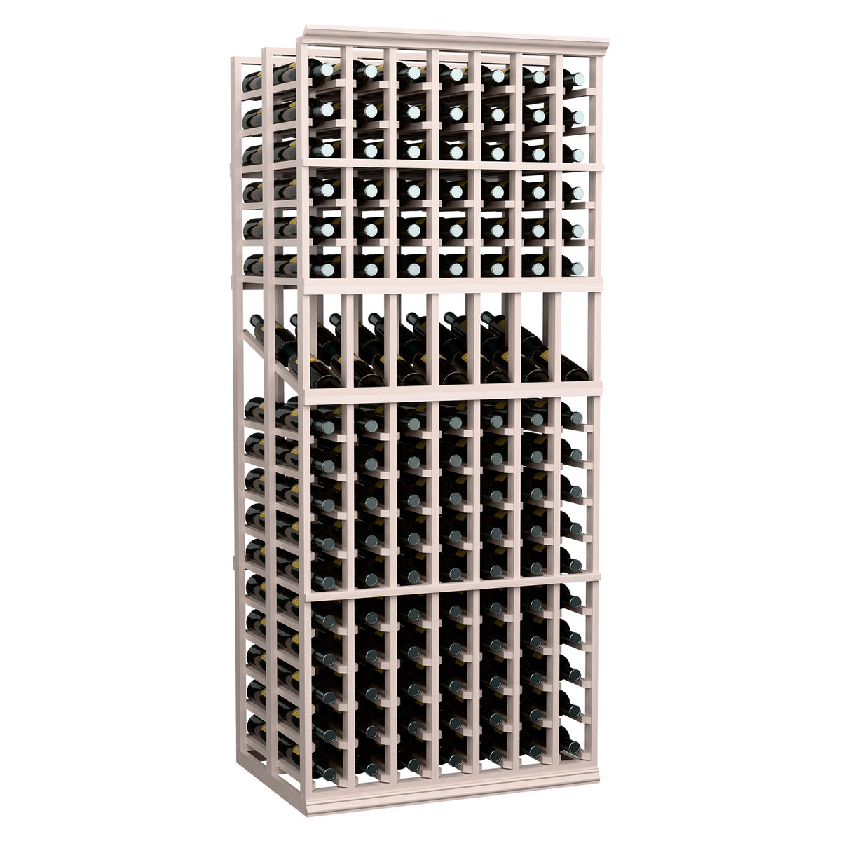 Dark brown 7-column double-deep wine display rack with front bottle slots