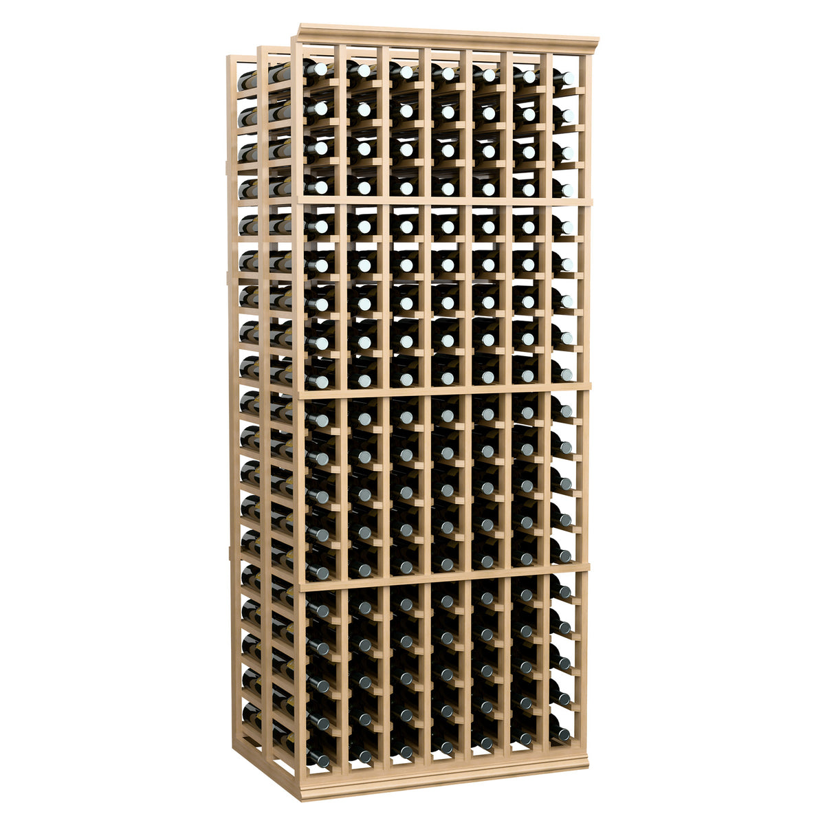 Light wood wine bottle rack, double-deep 7-column design with front bottles