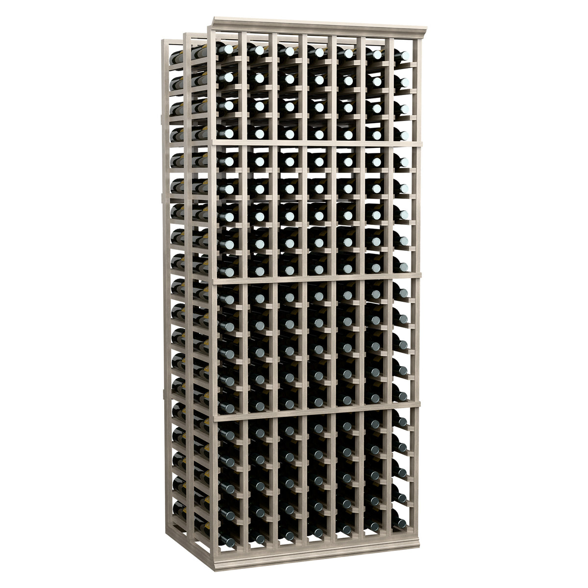 Gray 7-column double deep wine storage rack with tightly spaced bottle rows
