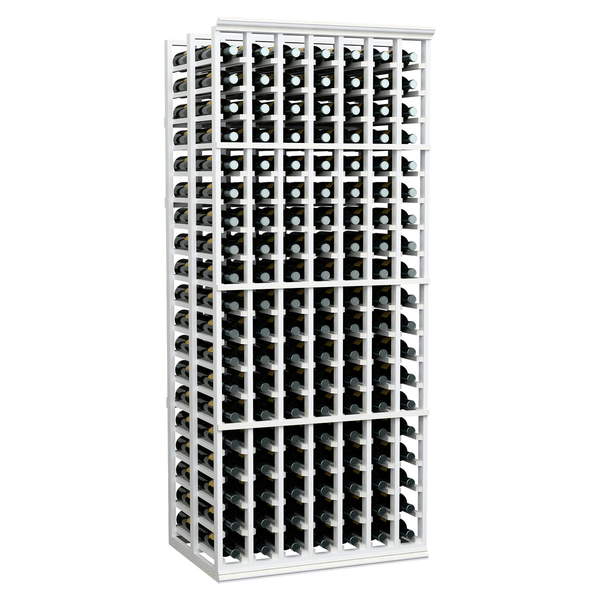 7-column double-deep wine bottle rack, white frame with bottles