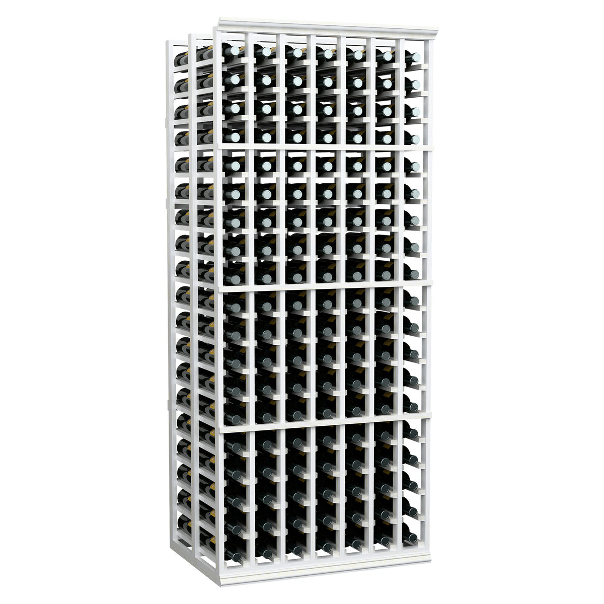 7-column double-deep wine bottle rack, white frame with bottle rows