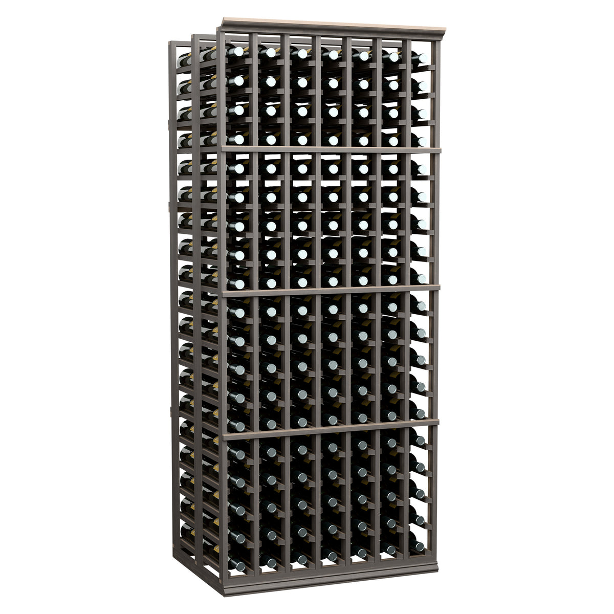 7-column double-deep wine bottle rack with gray frame and many bottle slots