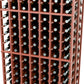 Close-up of warm brown double-deep wine bottle rack with multiple bottle rows