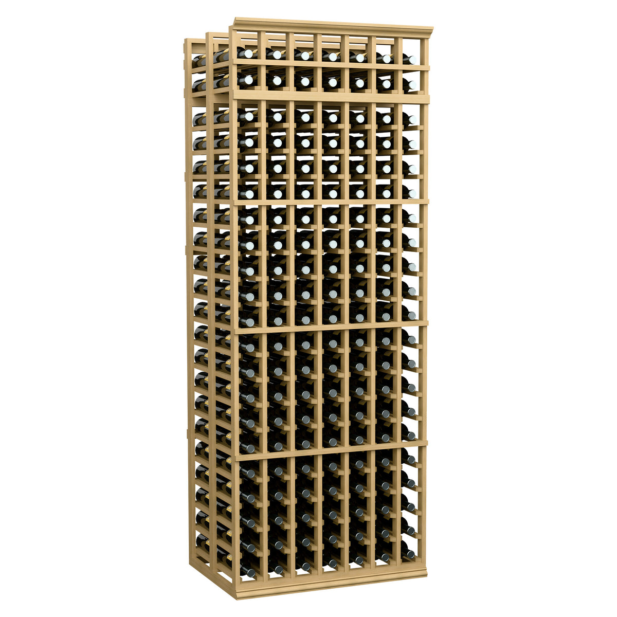 7-ft double-deep wine rack with 7 columns, natural wood frame and bottle storage holes