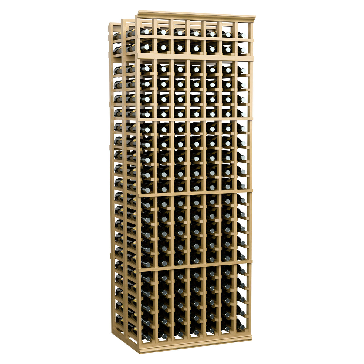 7-ft double-deep wine rack with 7 columns, light wood frame and curved interior dividers