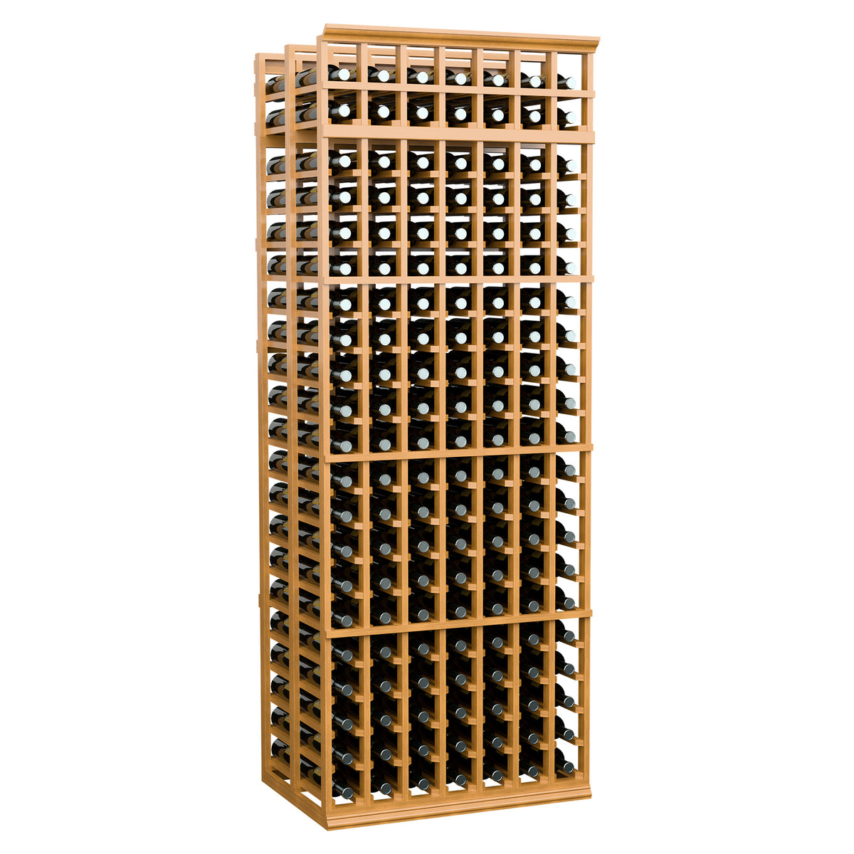 7-ft double-deep wine rack with 7 columns, honey-toned wood frame and curved dividers