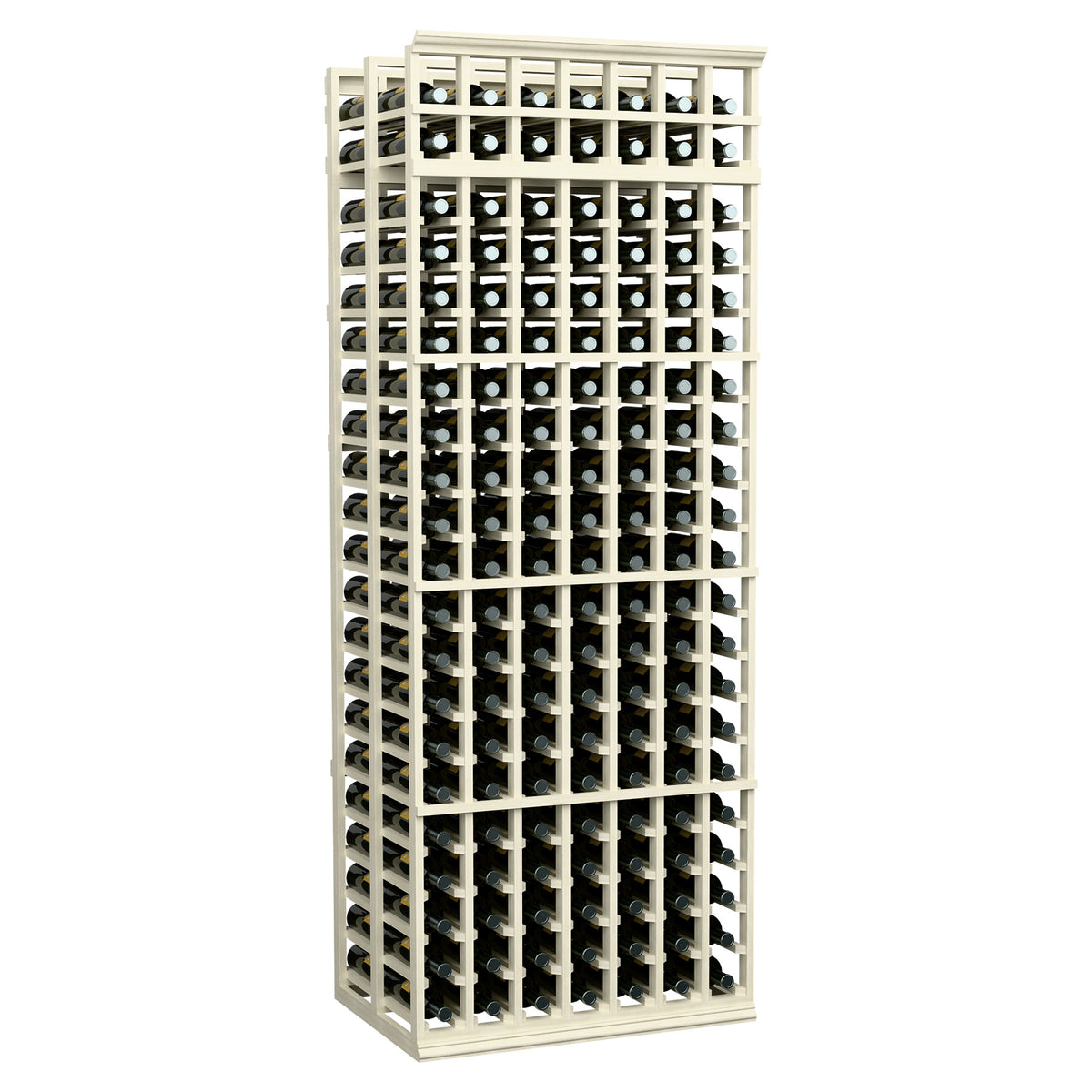7-ft double-deep wine rack with 7 columns, white frame and circular bottle holder slots